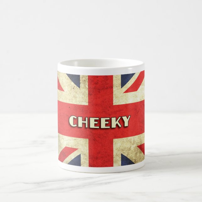 British Text on Union Jack Grunge | Cheeky Coffee Mug (Center)