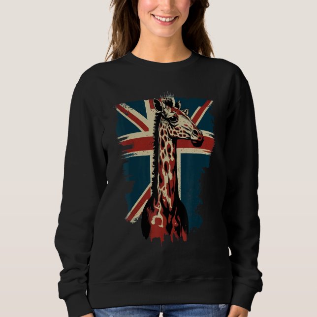 British UK Giraffe on Great Britain Giraffe Sweatshirt (Front)