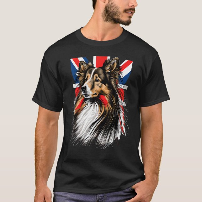 British UK Sheltie on Great Britain Shetland Sheep T-Shirt (Front)