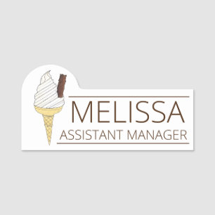 British UK Soft Serve Ice Cream Van Vanilla Cone Name Tag