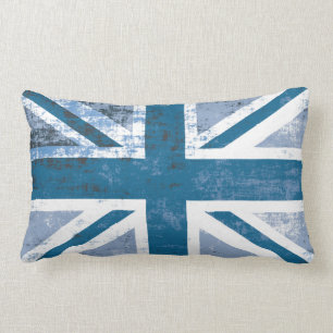 British UK Union Jack Flag in Grunge Blue Lumbar Cushion