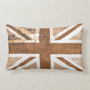 British UK Union Jack Flag in Grunge Rust Lumbar Cushion