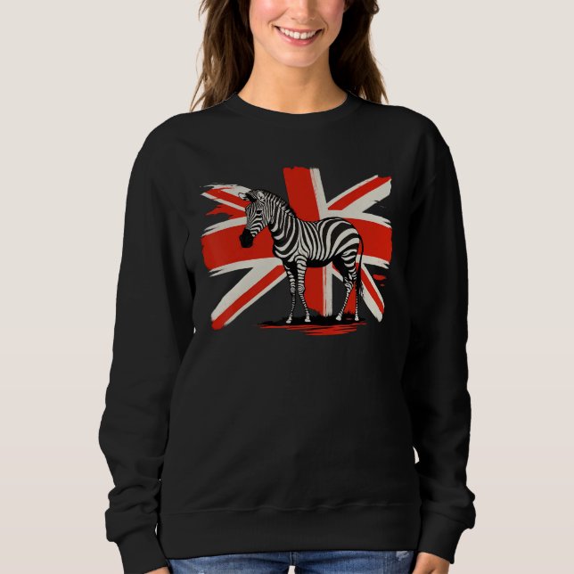 British UK Zebra on Great Britain Zebra Sweatshirt (Front)