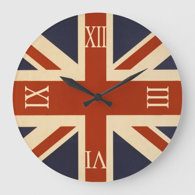 British Union Flag Roman Numerals Large Clock (Front)