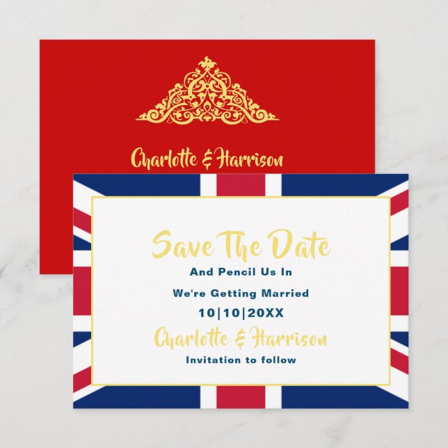 British Union Jack Flag Destination Wedding Save The Date (Front/Back)