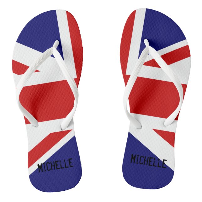 British Union Jack flag flip flops with name (Footbed)