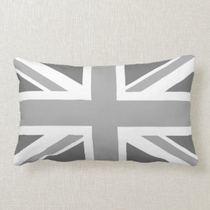 British Union Jack Flag in gray Lumbar Cushion
