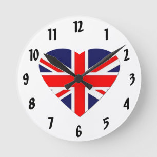 British Union Jack Flag in Heart Shape Round Clock