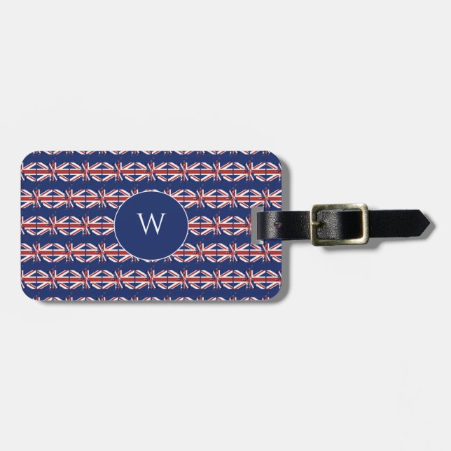 British UNION JACK Flag Monogram Luggage Tag (Front Horizontal)