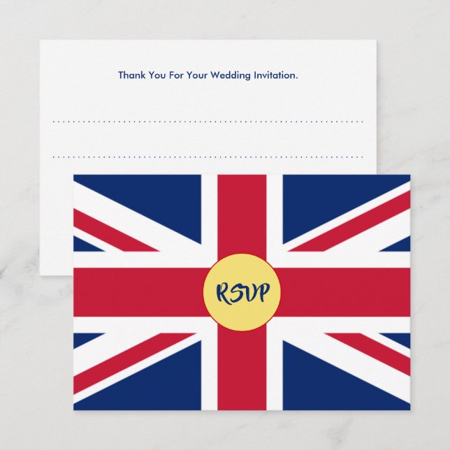 British Union Jack Flag Patriotic Wedding RSVP Car Card (Front/Back)