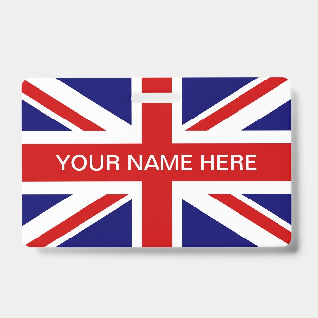 British Union Jack flag personalised name ID Badge (Front)