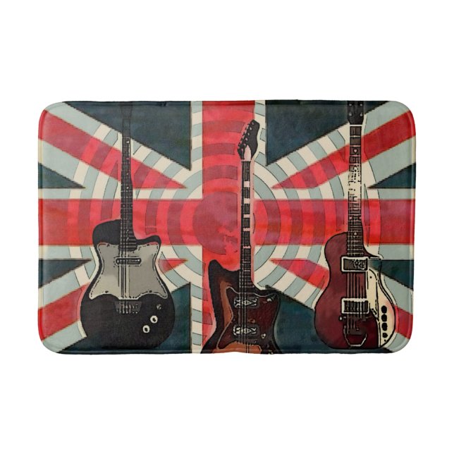 British Union Jack Flag Rock Roll Electric Guitar Bath Mat (Front)