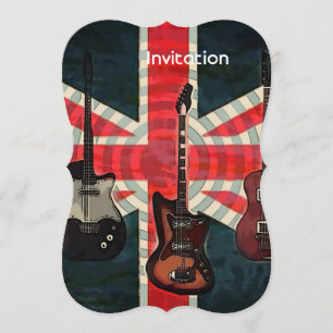 British Union Jack Flag Rock Roll Electric Guitar Invitation