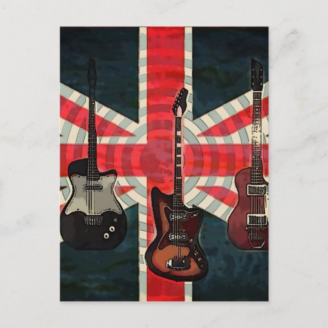 British Union Jack Flag Rock Roll Electric Guitar Postcard (Front)