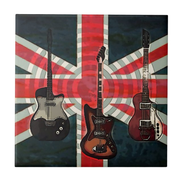 British Union Jack Flag Rock Roll Electric Guitar Tile (Front)