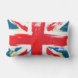 British Union Jack Flag Vintage Worn Lumbar Cushion