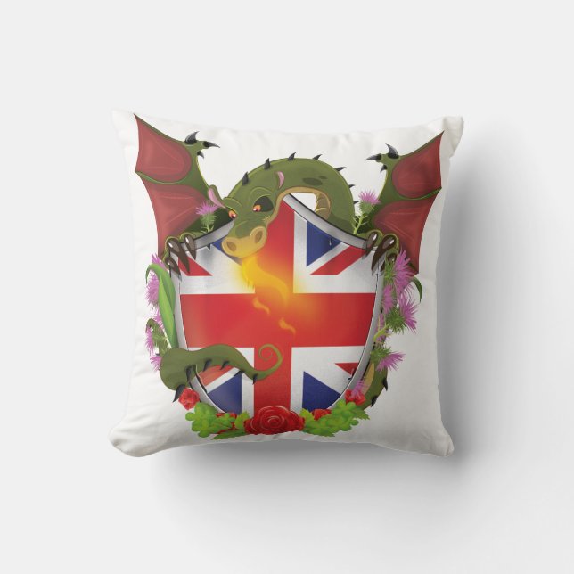 British Union Jack Shield and Dragon Cushion (Front)