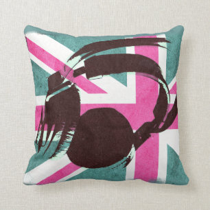 british union jack with deejay headphones cushion
