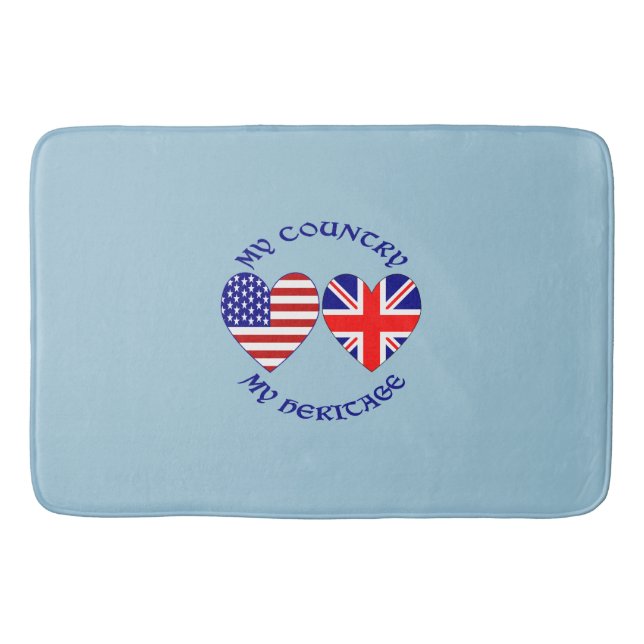 British USA Heart Flags Country Heritage Bath Mat (Front)