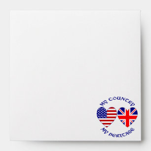 British USA Heart Flags Country Heritage Envelopes