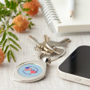 British USA Heart Flags Country Heritage Key Ring