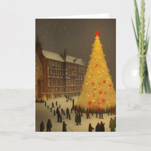 British Victorian Christmas with Gold Tree Holiday Card