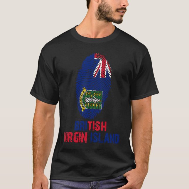 British Virgin Island Finger Print Flag  I Love Tr T-Shirt (Front)