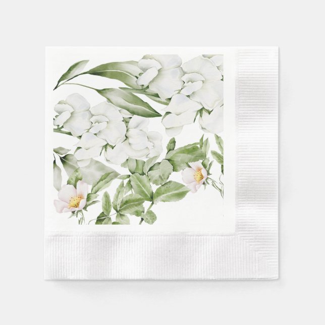 BRITISH WHITE FLORAL WATERCOLOR ART  NAPKINS (Front)