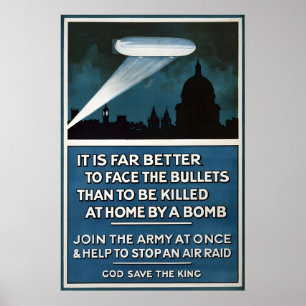 British WWI Propaganda Poster Zeppelin warning Art