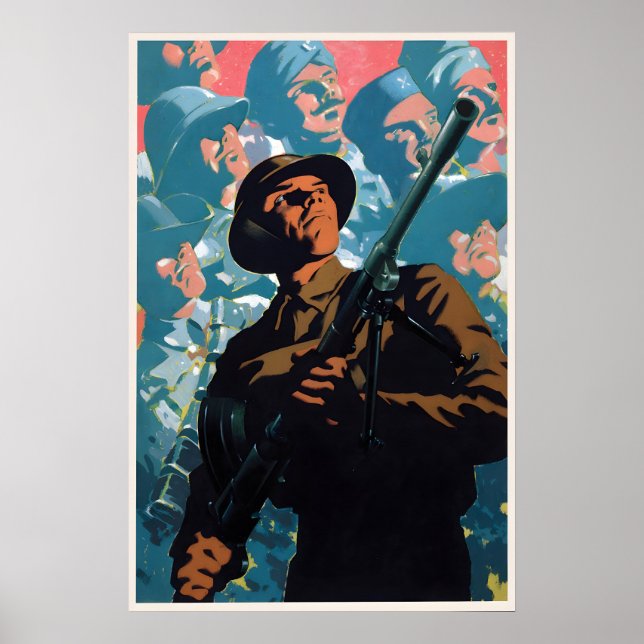 British WWII Propaganda Poster Soldier with Bren (Front)