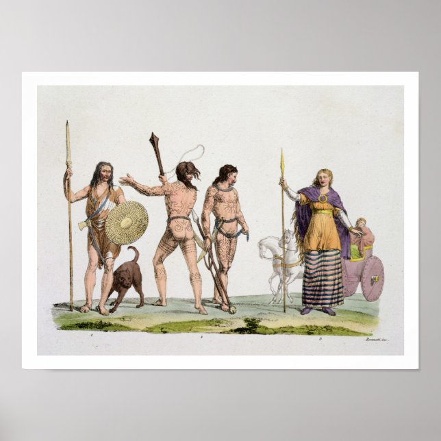 Britons, Caledonians, and Queen Boadicea, plate 4 Poster (Front)