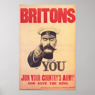 BRITONS! Lord Kitchener Wants YOU! Join The Army Poster