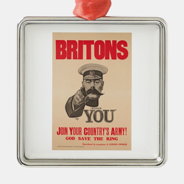 Britons Lord Kitchener Wants You WWI Propaganda Metal Ornament (Front)