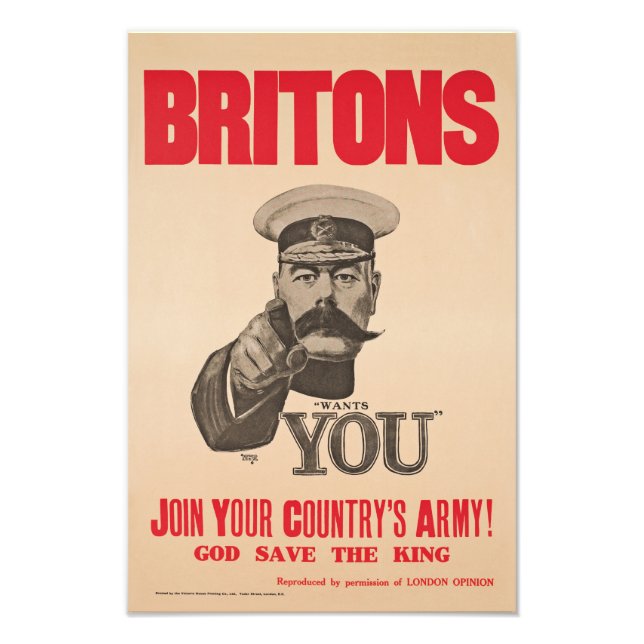 Britons Lord Kitchener Wants You WWI Propaganda Photo Print (Front)