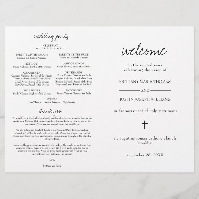 Brittany Catholic Wedding Ceremony w/ Mass Program (Front)