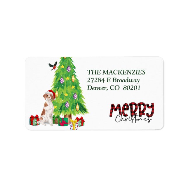 Brittany Dog and Christmas Tree Return Address Label (Front)