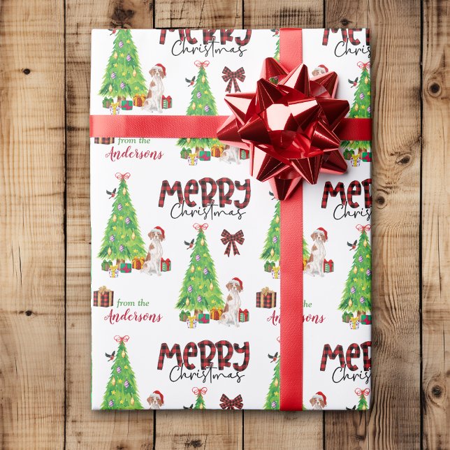 Brittany Dog, Bird and Christmas Tree Wrapping Paper (Creator Uploaded)