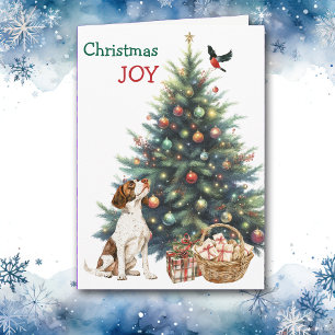 Brittany Dog, Bullfinch and Holiday Tree Card
