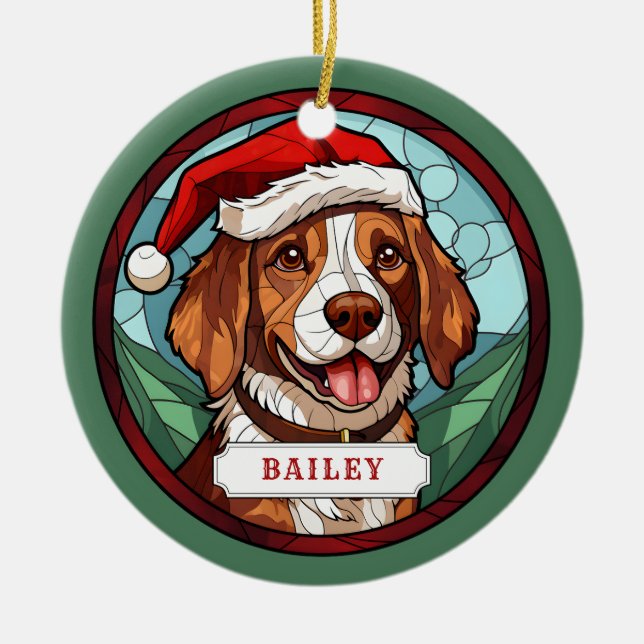 Brittany Dog Ceramic Circle Ornament (Front)