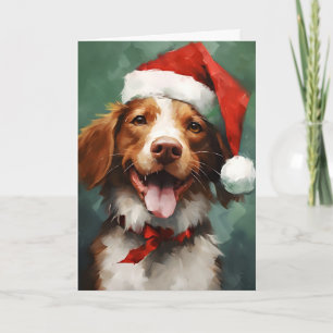 Brittany dog Christmas brush painting artwork Card