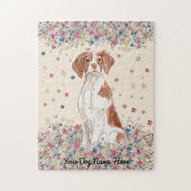 Brittany Dog Flower Rain Jigsaw Puzzle (Vertical)