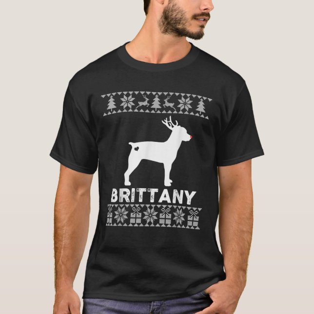 Brittany Dog Lover Christmas Reindeer Ugly Christm T-Shirt (Front)