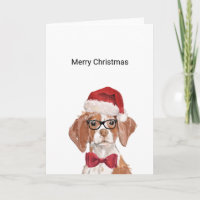 Brittany Dog Santa Christmas Card
