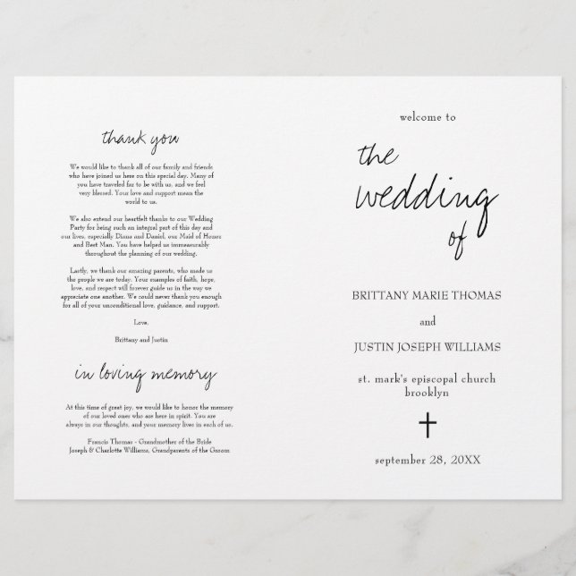 Brittany Elegant Christian Folded Wedding Program (Front)