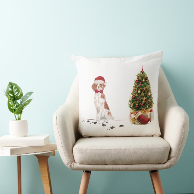 Brittany Funny Christmas Dog and Tree Cushion (Chair)