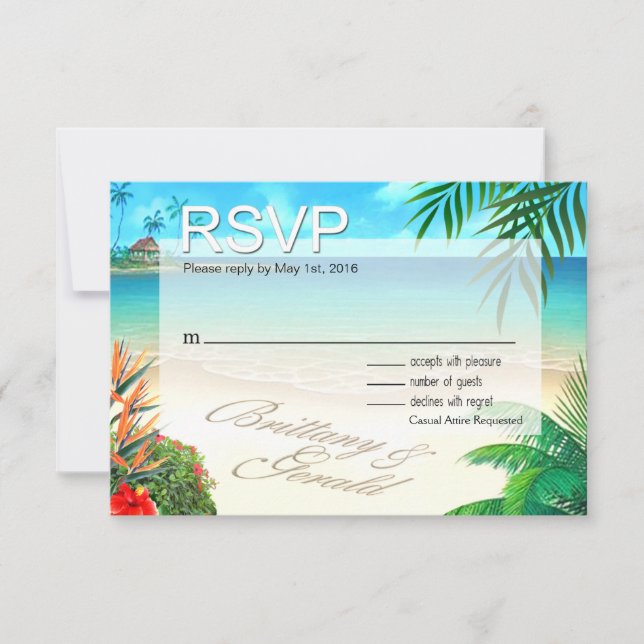Brittany & Gerald Exotic Beach RSVP ::custom:: Card (Front)