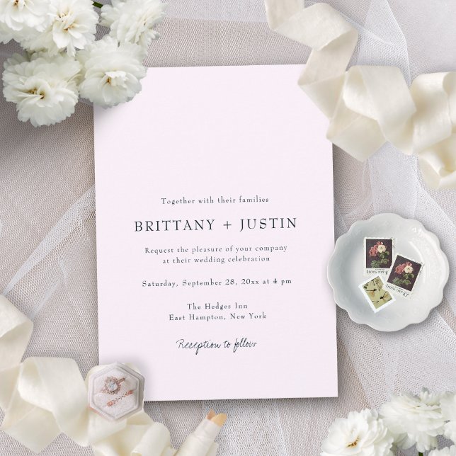 Brittany Modern Black Script Wedding with RSVP Invitation (This minimalist invite is perfect for couples who like a modern, elegant look)
