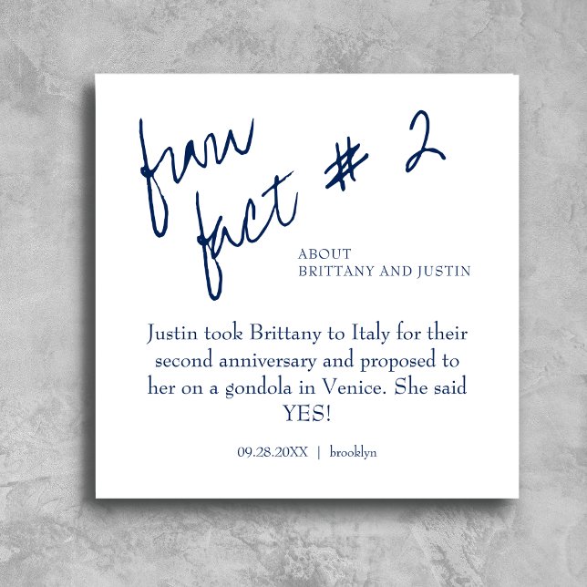 Brittany Modern Navy Blue Fun Fact #2 Wedding Napkin (Creator Uploaded)