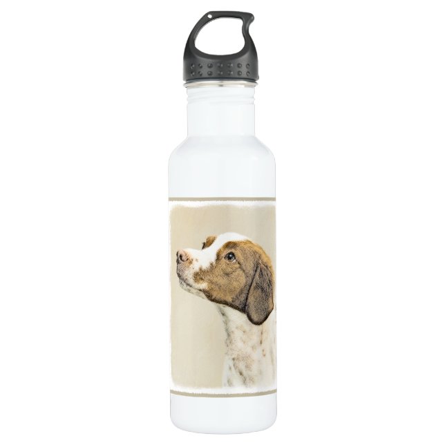 Brittany Painting - Cute Original Dog Art 710 Ml Water Bottle (Front)