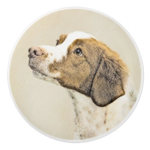 Brittany Painting - Cute Original Dog Art Ceramic Knob